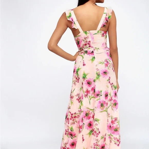 Lulu’s Feeling Fleur-ty Blush Pink Floral Print Ruffled Maxi Dress Size XL - Picture 4 of 5